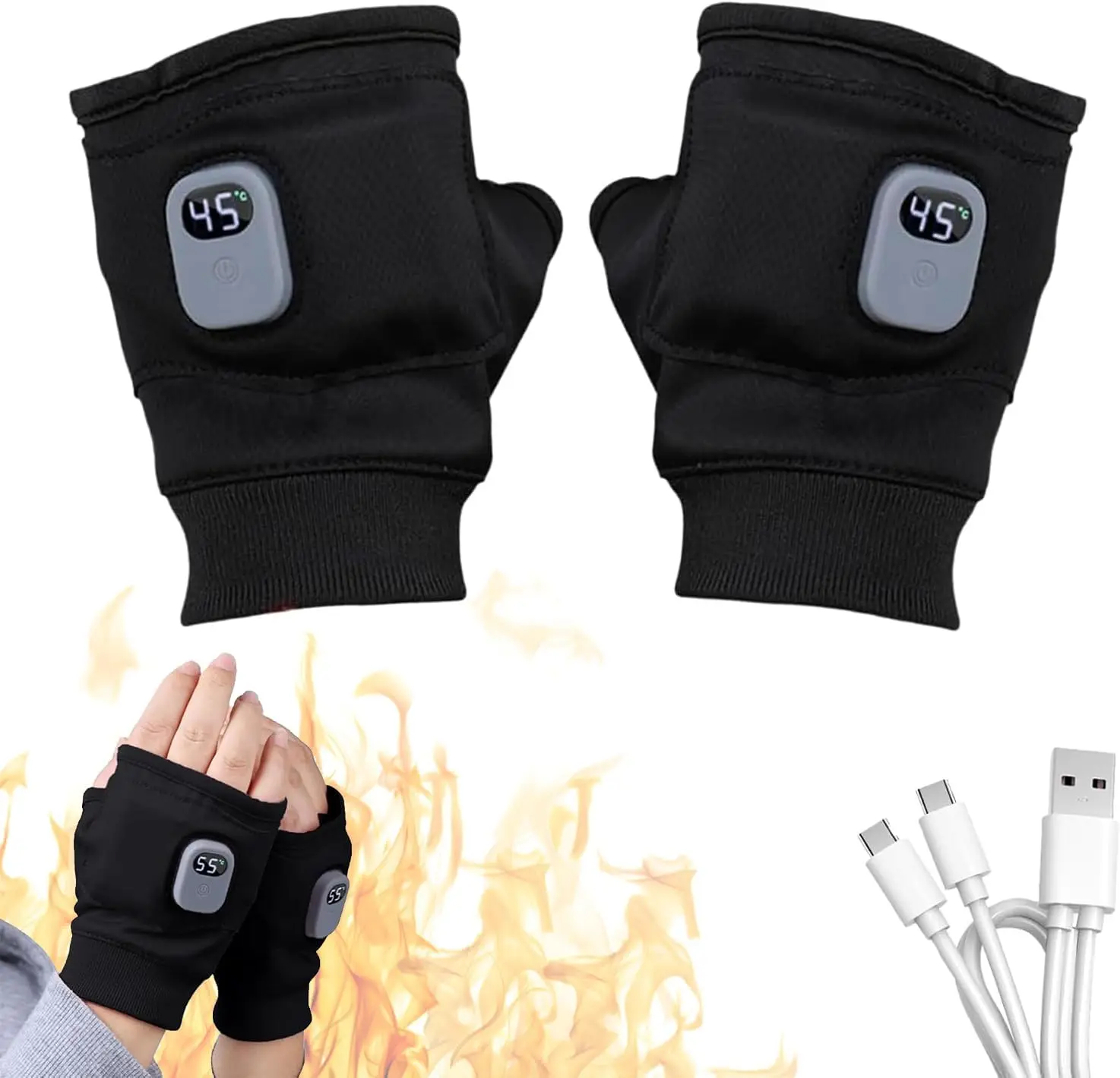 

Heated Fingerless Gloves for Women, Rechargeable Electric Heated Gloves with Digital Display, Smart Thermostatic Outdoor Winter