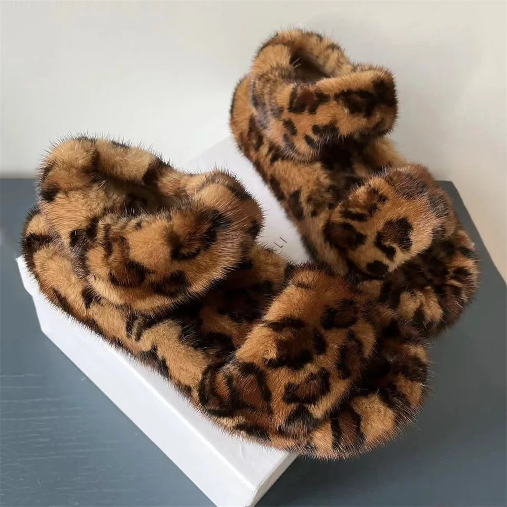 

Женские сандалии на плоской подошве, лето 2024, роскошные женские плюшевые туфли из натурального меха норки, удобная нескользящая одежда, меховые тапочки, повседневная обувь