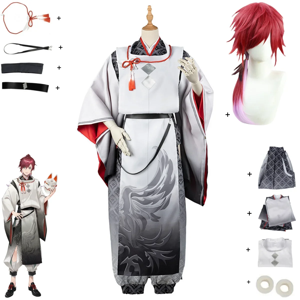 Anime Virtual YouTuber Lauren Iroas Cosplay Costume VTuber Japanese Kimono Vest Coat Full Set Wig Man Woman Carnival Suit