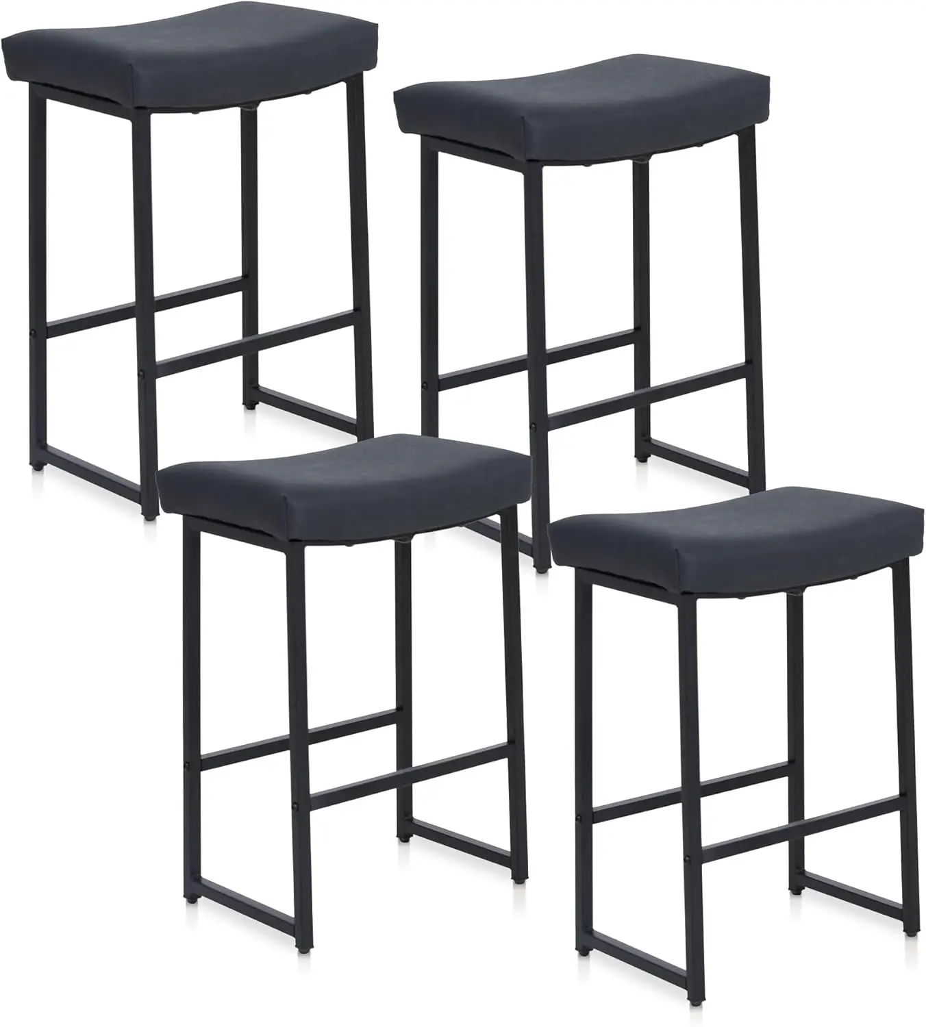 Bar Stools Backless Saddle Seat Barstools Modern PU Leather Cushion Counter Height Chairs Set of 4 for Kitchen Island, Dining