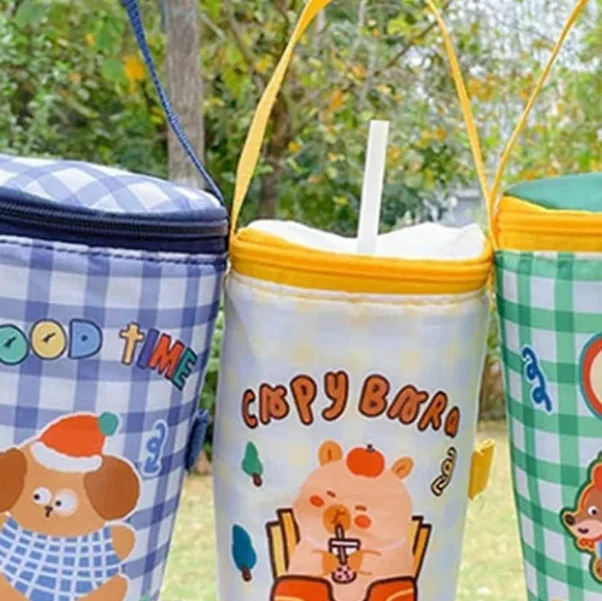 Portable Milk Tea Tote Bag Heat Preservation Bag Eco-friendly Handbag Carrying Insulated Cup Cover Tumbler Cup Accessories