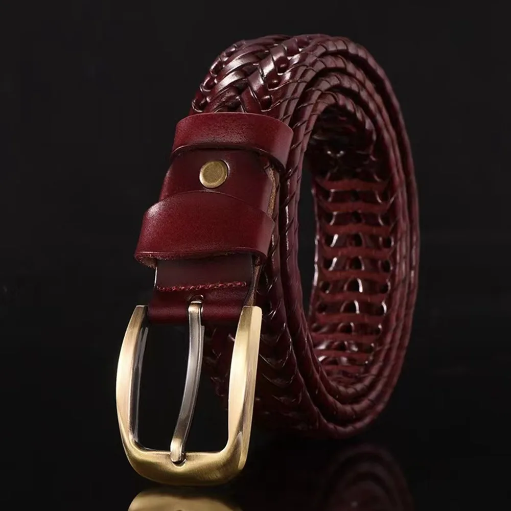 

Classic Alloy Men Weave Belt Retro Square Buckle Male Genuine Leather Belt Brown Black Jeans Waistband Students