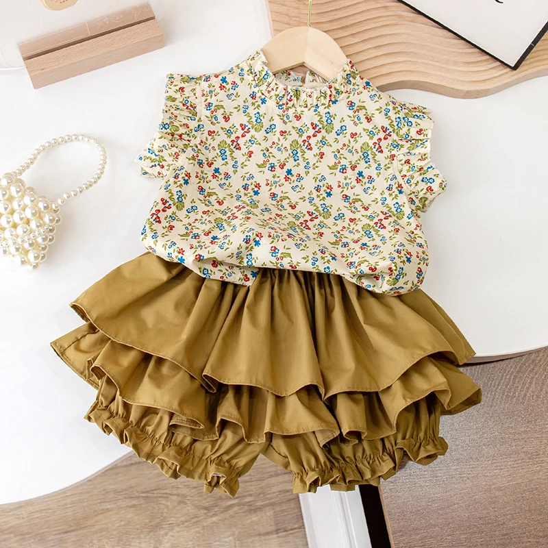 

Summer Baby Girls Clothing Sets Fashion Floral Tops+Tutu Shorts 2Pcs Princess Outfits Children Birthday Present 1 2 3 4 5 6 Year