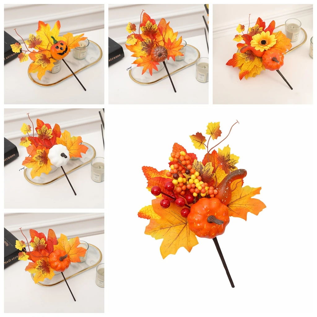 

Halloween Decoration Maple Leaf Wreath Pumpkin Pinecone Red Fruit Autumn Harvest Festival Happy 2024 Thanksgiving Day Props