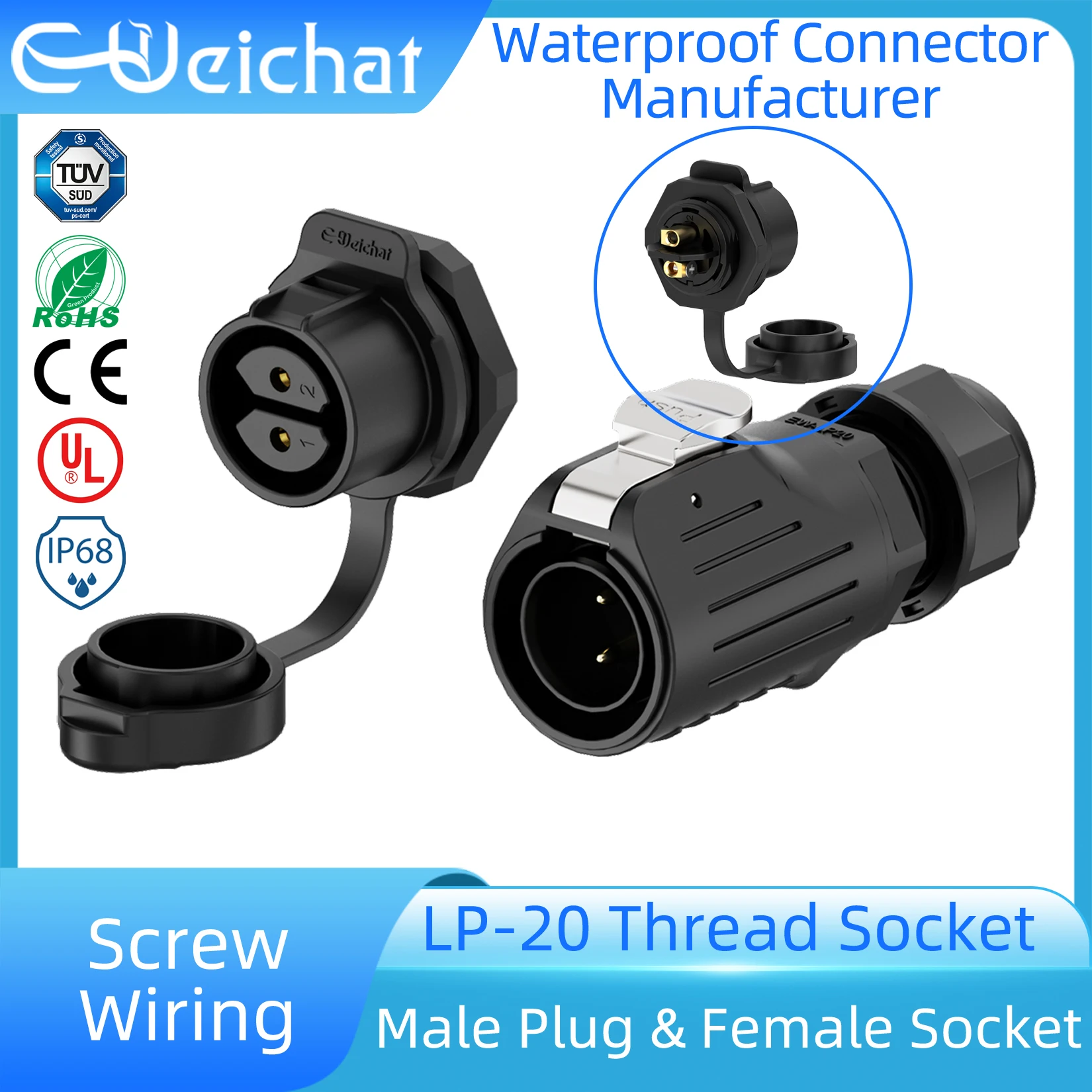 

Screw Wiring LP20 IP68 Waterproof Connector 2-14 Pin Male Plug + Thread Socket PBT Plastic Shell Aviation Connector Solderless