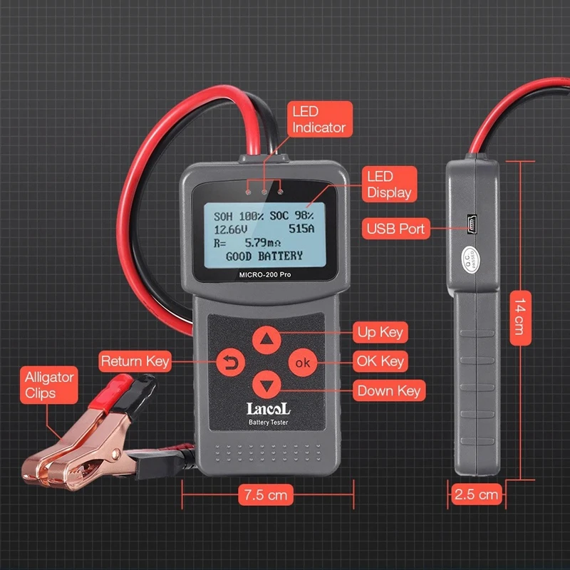 12V MICRO-200 PRO Car Battery Tester Digital AGM EFB Gel Automotive 40-2000 CCA Battery Load Charging System Diagnostic Analyzer