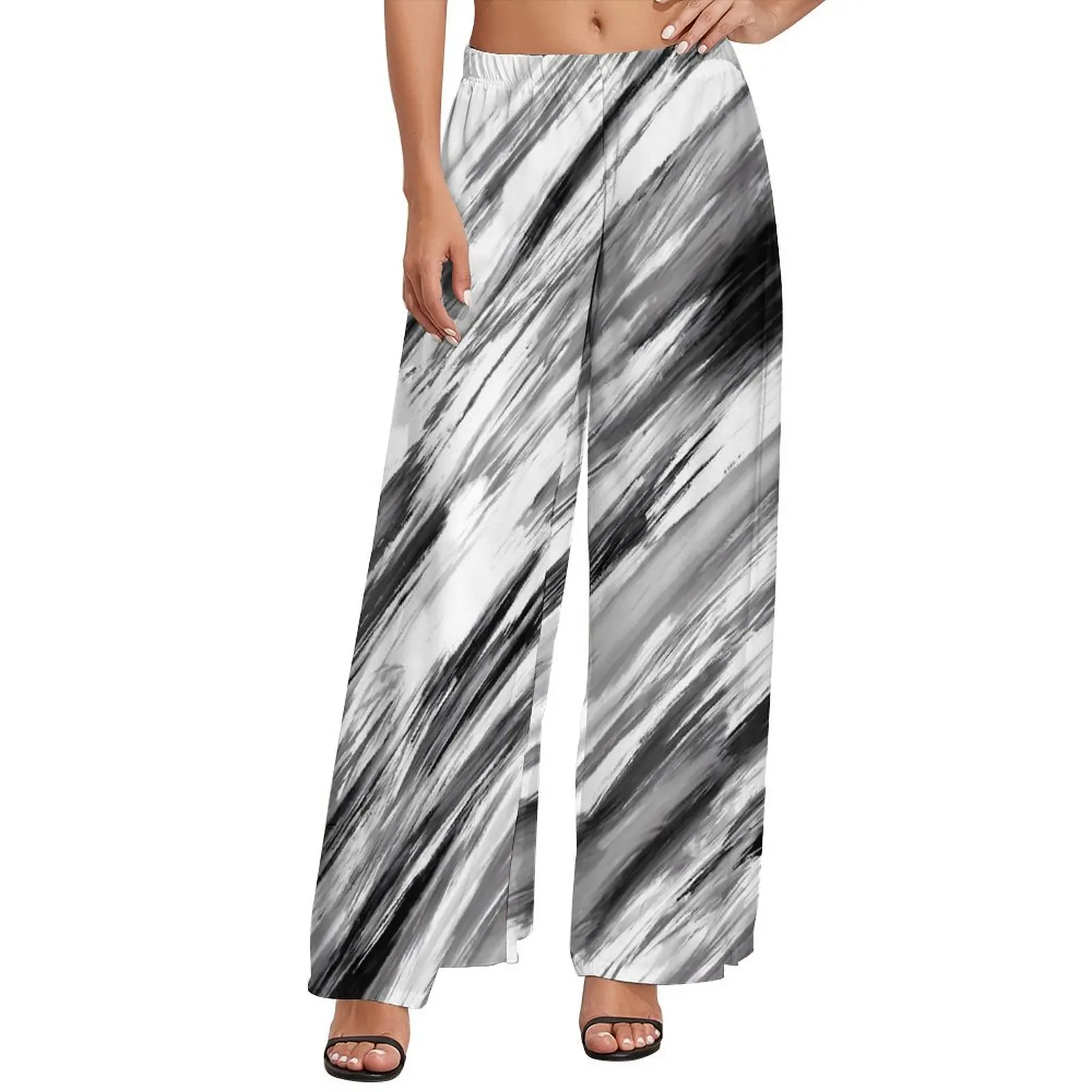 

Black Tie Dye Pants Cool Textured Workout Wide Leg Pants Women Oversized Street Wear Graphic Straight Trousers