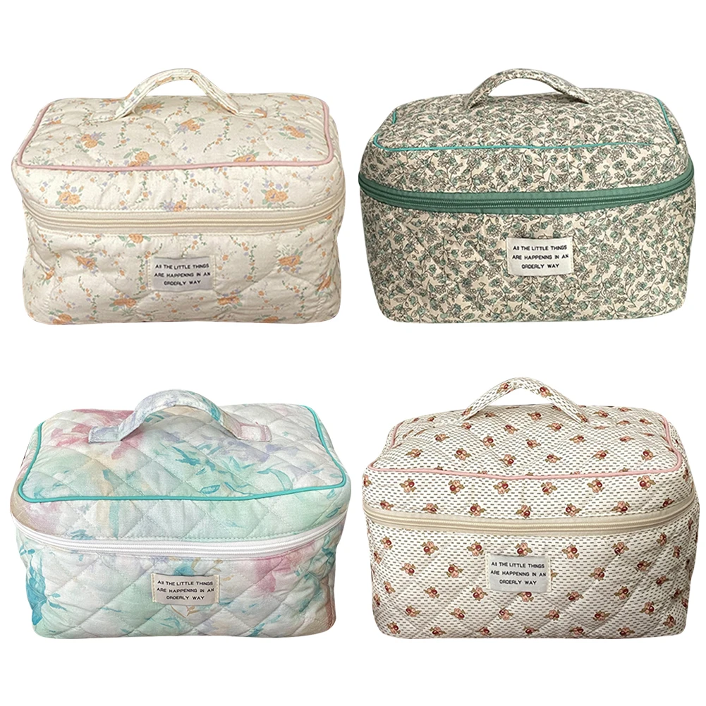Sac à cosmétiques matelassé imprimé Floral, mallette de rangement Portable pour pinceaux de maquillage, sac à main multifonctionnel pour dames et filles, pour voyage à la maison