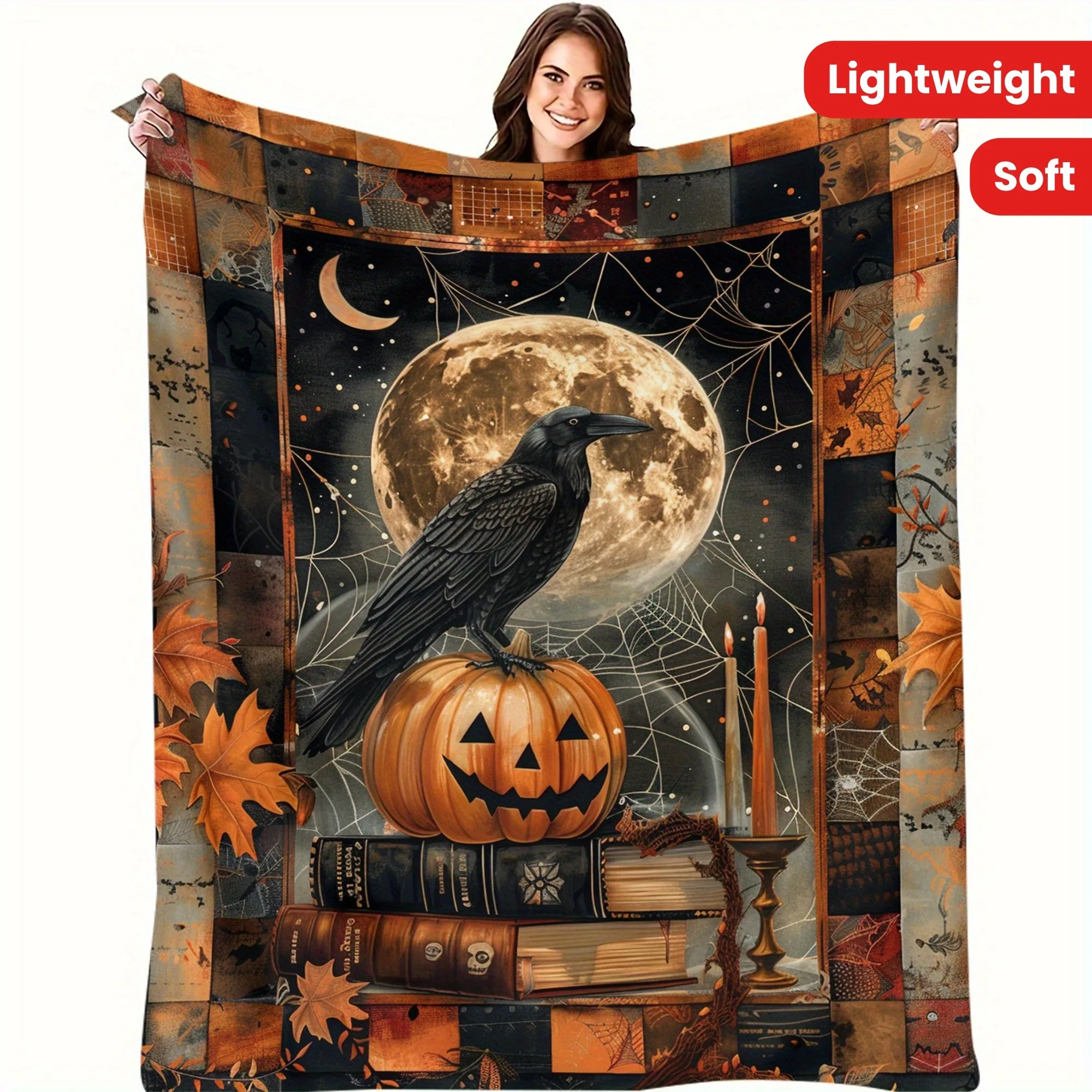 1pc Pumpkin Skull Crow Cobweb Bats Blanket Gifts Halloween X-mas Flannel Blankets Women Men Festival Decoration Four Season Use