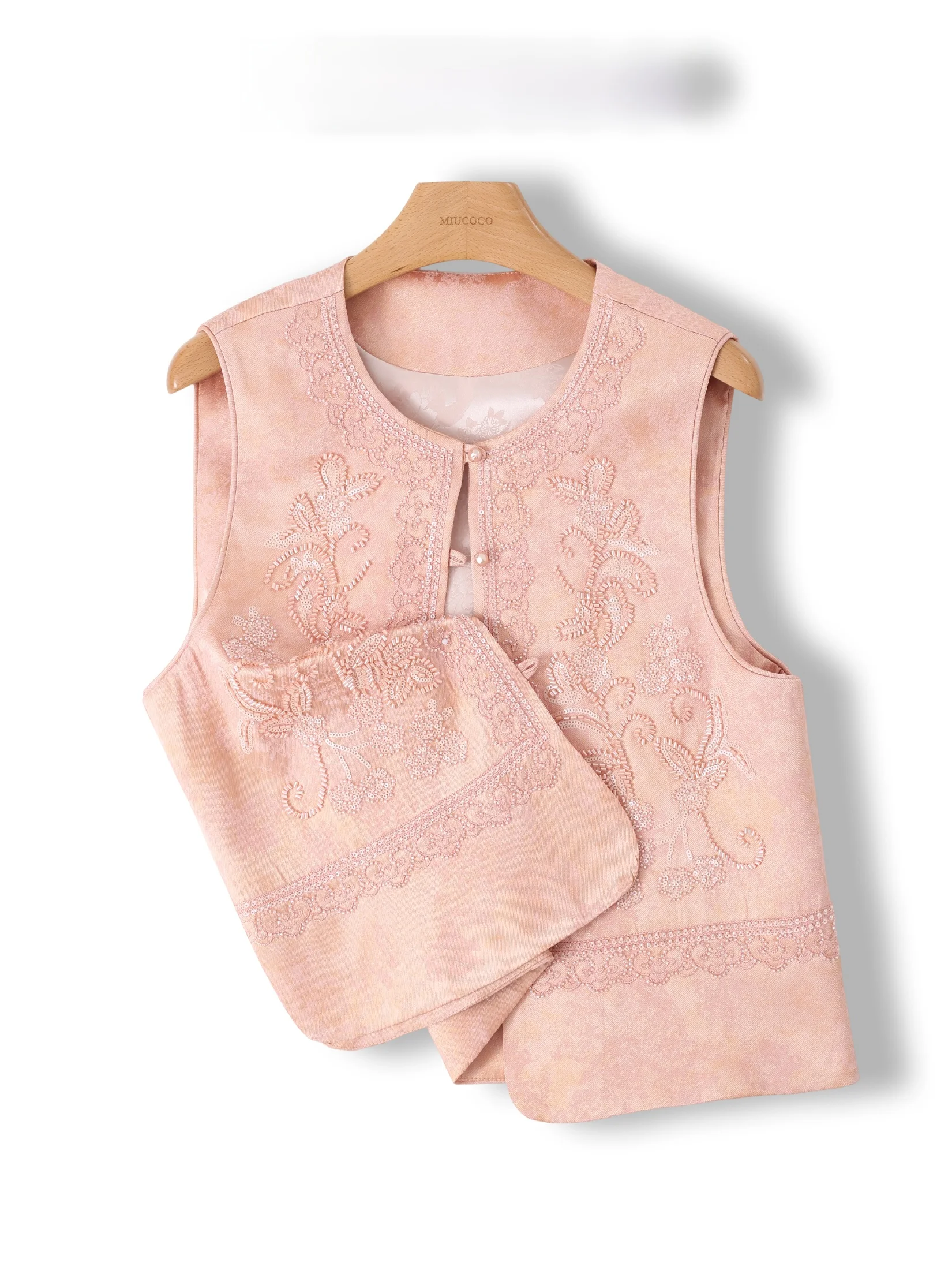 

Elegant round Neck Embroidered Bead Vest Women's Fashion Layering Traditional Chinese Style Luxury Heavy Work Sleeveless Top
