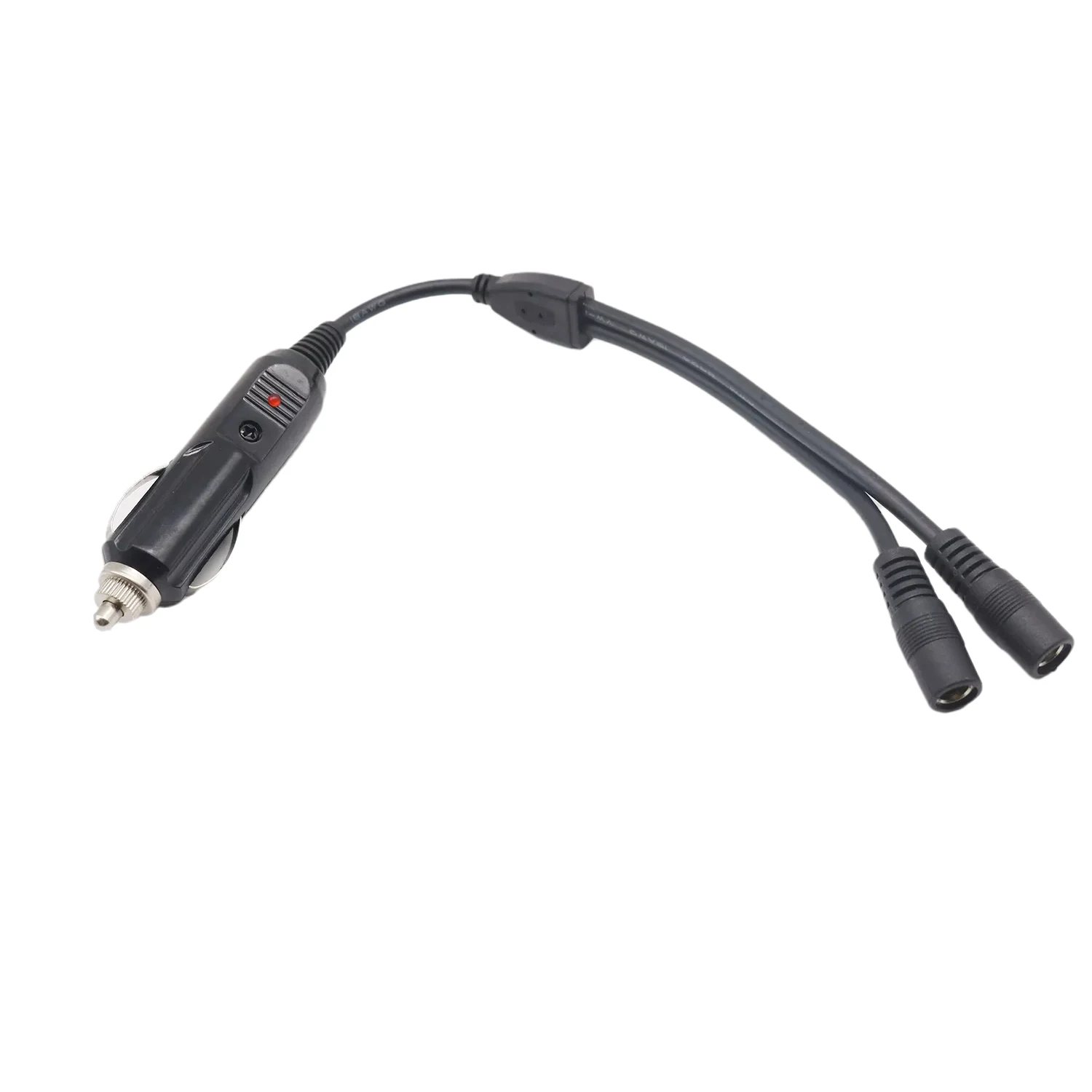 18AWG 12V Car Cigarette Lighter Power Supply Male to Dual 2 DC 5.5mm x 2.1mm Female Adapter Cable for Camera CCTV Refrigerator