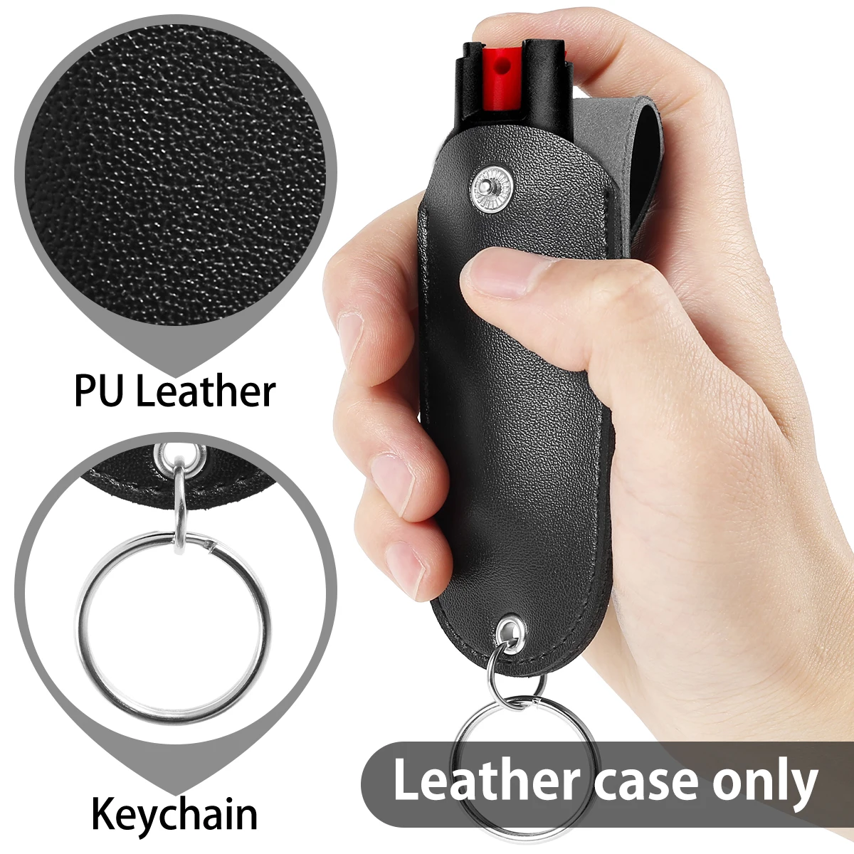 3/1Pc Mini Spray Leather Cover Pepper Spray Pouch Ladies Security Self Defense Spray Holder with Secure Keychain Portable Carry