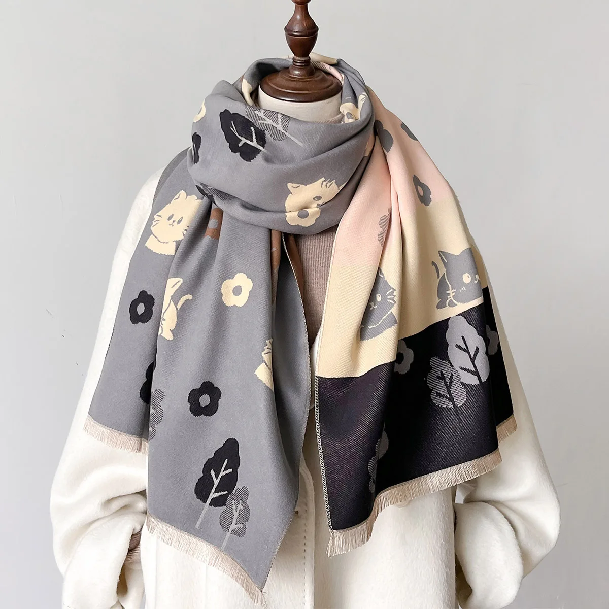 New Korean Cat Imitation Cashmere Scarf Fashion Aesthetic Temperament Shawl Woman Autumn And Winter WarmAnti-cold Wind Scarf