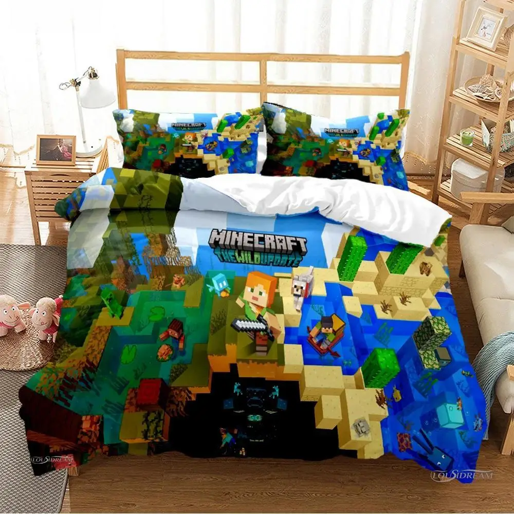 

Funny My World Sandbox Game Cartoon All Season Duvet Cover Bedding set Soft Quilt Cover and Pillowcases Single/Double/Queen/King