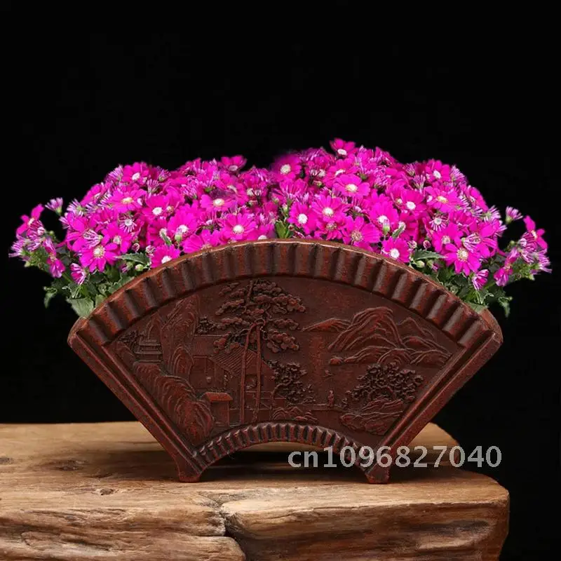 Pots Purple Sand Flower Chinese for Plants Retro Square Pot Accessories Pot Orchid Garden Fan-shaped Desktop Terracotta Bonsai