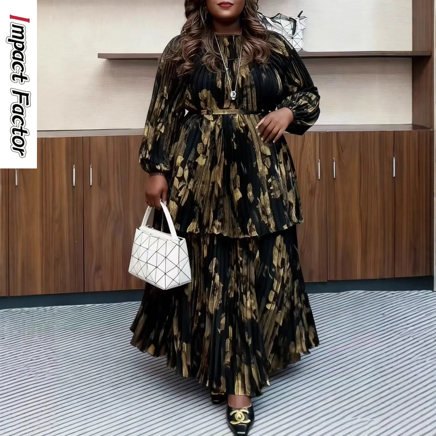 

Miyake Folds, осенний новый модный комплект с принтом, узкие широкие брюки с верхней талией, комплект из двух предметов