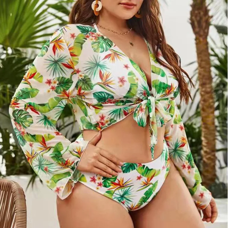 

Women's Tie-Dye Print Swimsuit, Sexy 3-Piece Gauze Skirt, Plus Size Bikini, New, 2024