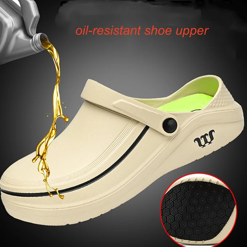 

New Men Slippers Non-slip Waterproof Sandals Oil-proof Kitchen Work Cook Shoes Chef Master Hotel Restaurant Slippers Unisex
