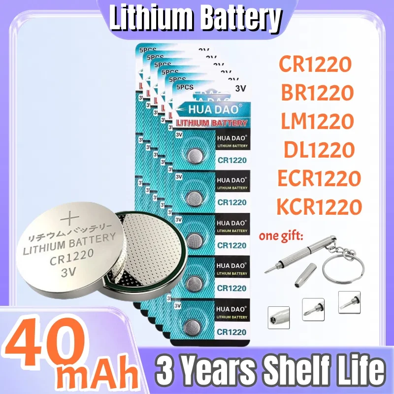2-100 Uds 3V CR1220 pila de botón para reloj llave remota de coche CR 1220 ECR1220 GPCR1220 5012LC 3V baterías de litio