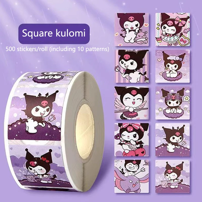 500Patch/Roll Sanrio Kuromi Sticker Square For Laptop Phone Water Cup Mobile Scrapbooking Diy Decoration Craft