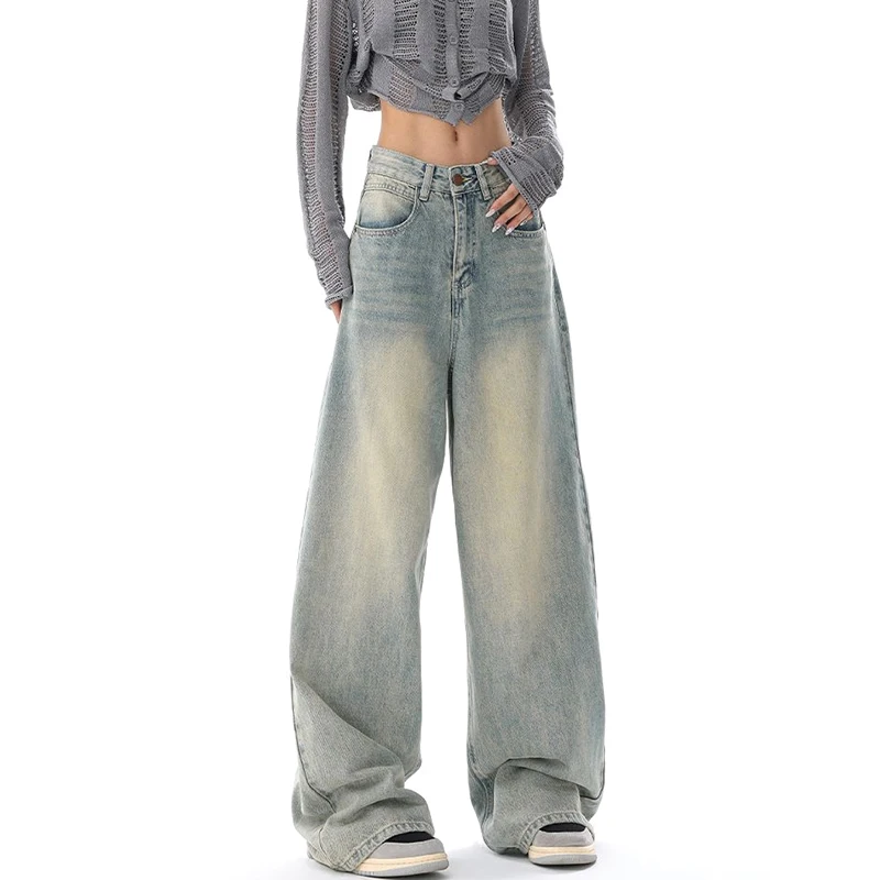 Full Length Baggy Jeans Women High Waisted Jeans Wide Leg Denim Pants Light Blue Loose Trousers Korean Casual Streetwear Y2K