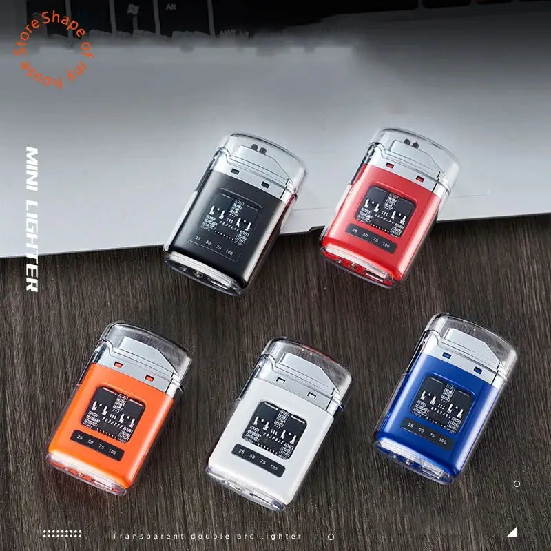 New Transparent Electronic Pulse Dual Arc Lighter Battery Display Electric Cigarette Lighter Flameless Men\'s Accessories Gift