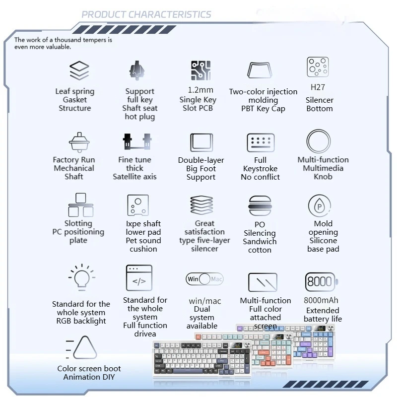 Y95 three mode connection mechanical keyboard 95 key RGB light effect gateway structure hot plug PBT key cap 8000mAh office game