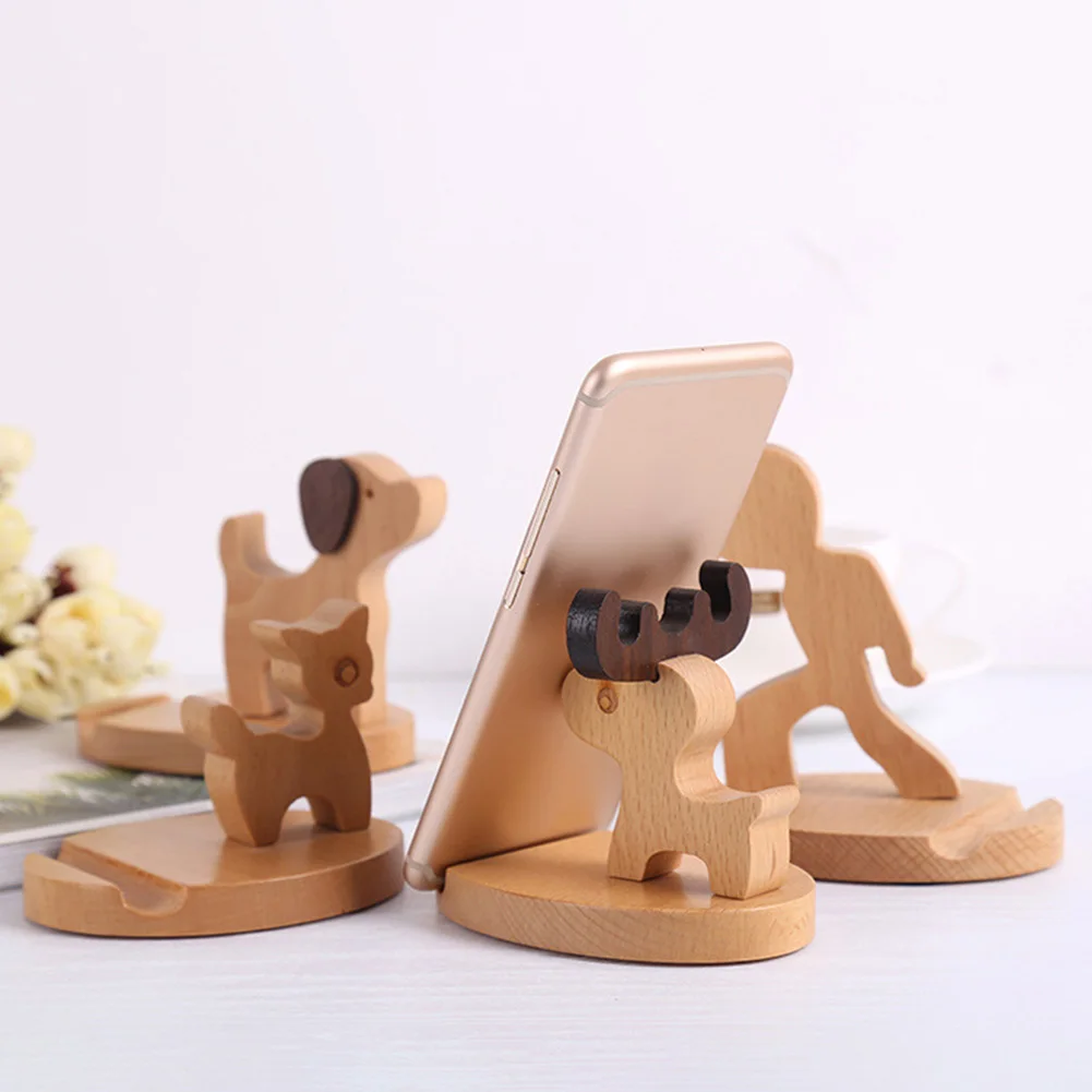 나무 동물 휴대 전화 홀더 자동차 홈 마운트 크래들 데스크 스탠드 미끄럼 방지 휴대 전화 스탠드 도크 홀더 테이블 책상 장식품