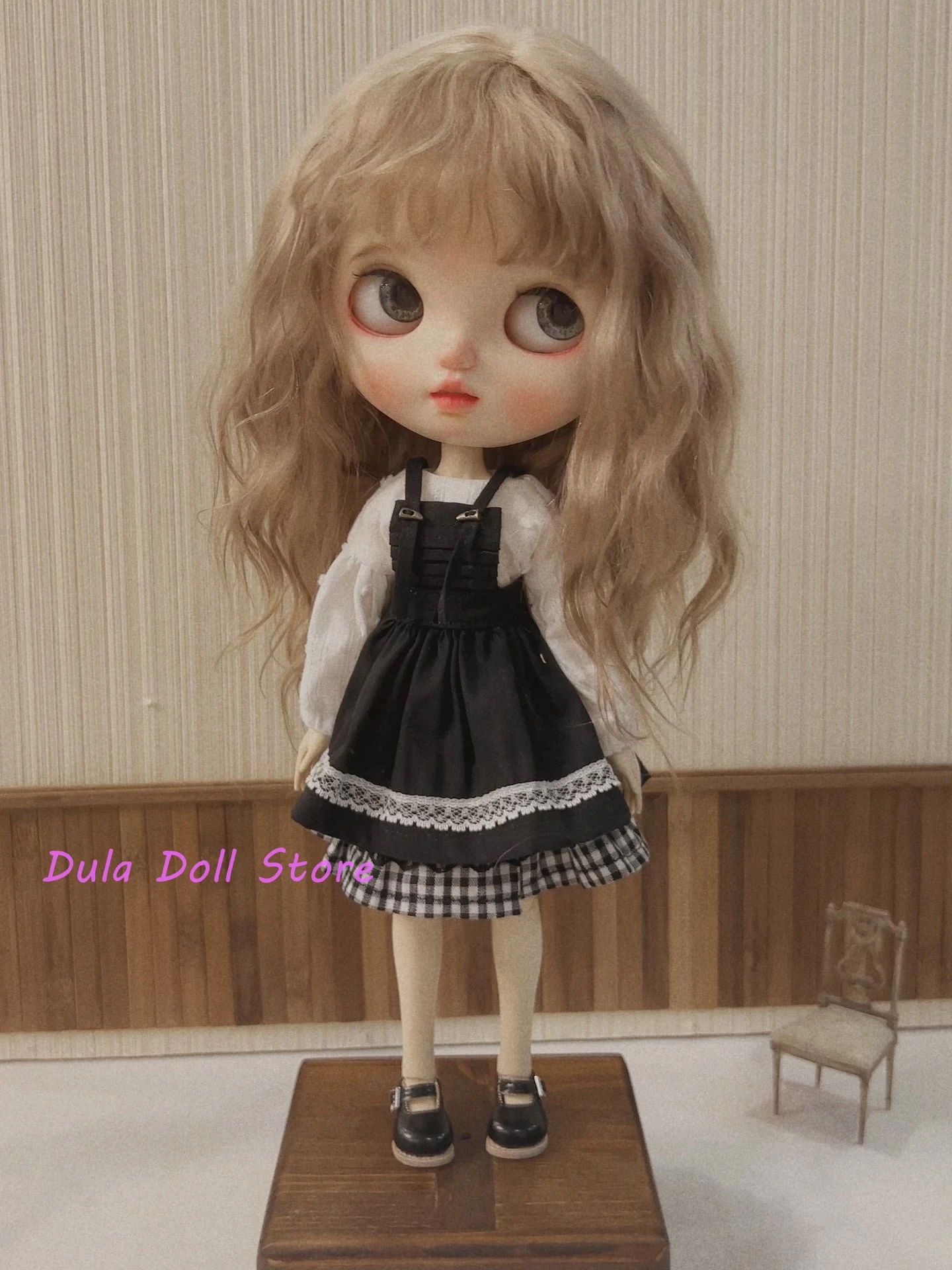 

Dula Doll Clothes Dress Black apron plaid skirt set for Blythe Qbaby ob24 ob22 Azone Licca ICY JerryB 1/6 Doll
