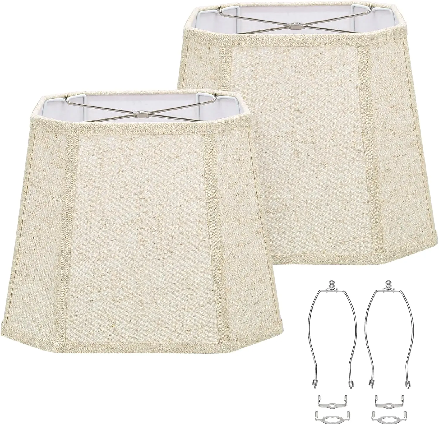 

Rectangle Lamp Shades Set of 2, 10.5" x 10"x 13" Medium Cut Corner Beige Lampshades Natural Linen Hand Crafted, Include