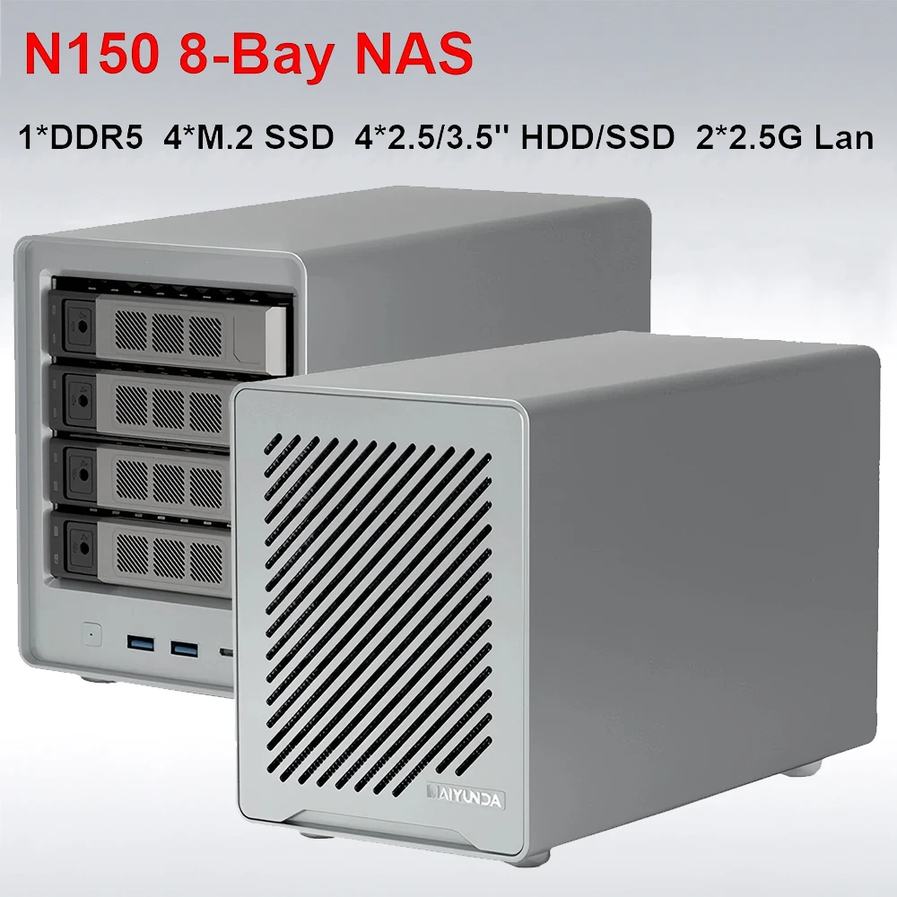 EX8 Ultra N150 8-bay NAS Mini PC Intel Twin Lake N150 DDR5 NVMe SSD 2.5G LAN MINI PC Gamer Computer 2.5/3.5 "HDD Win11 Router OS