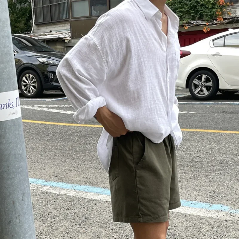 Katoenen Linnen Stof Heren Overhemd Dunne Jas, Zomer Nieuwe Koreaanse Stijl Ademend Shirt, Casual Los