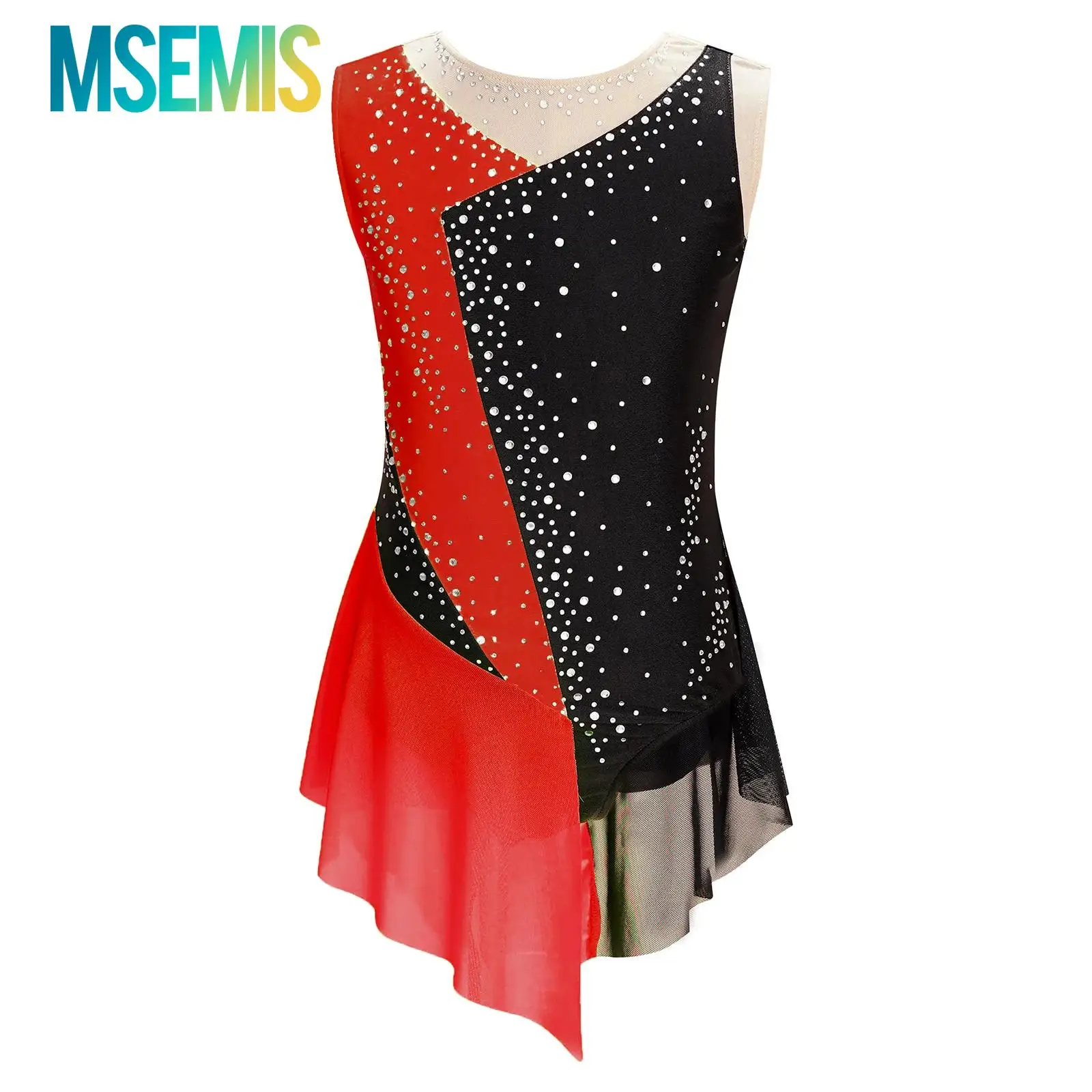 

Kids Girls Sparkly Rhinestone Gymnastics Ballet Jersey Leotard Sheer Mesh Tights Bodysuit Dress Splice Figure Skating Costumes