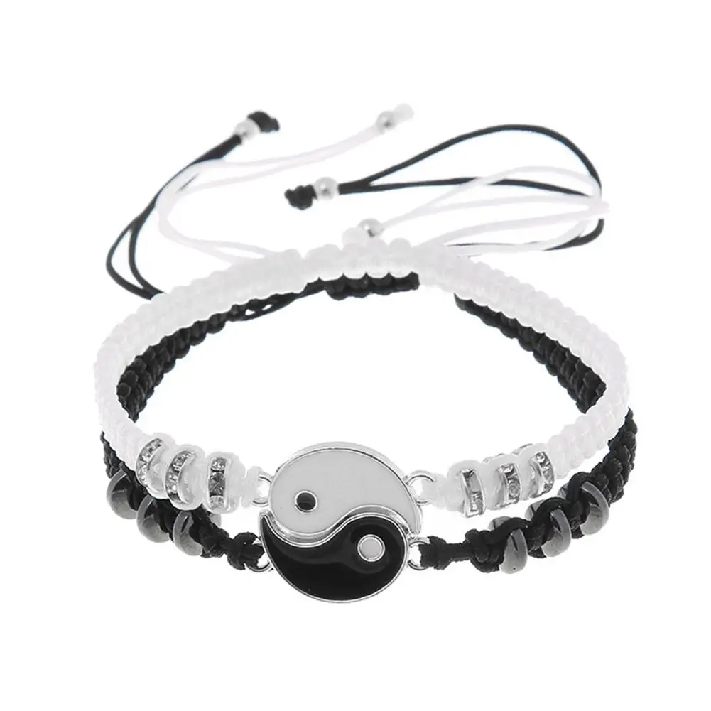 تاي تشي يين يانغ الصينية التقليدية زوجين سوار لمحبي اليدوية المنسوجة حبل مضفر قابل للتعديل مجوهرات أساور أساور