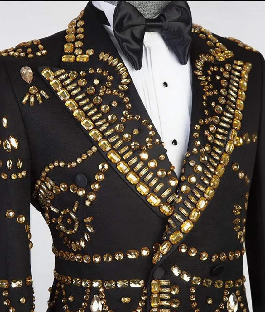 Luxury Crystal Ornament Tuxedos Men Suit Wedding Groom Temperament Men's Stage Costume Special Occasion Gowns prom dresses