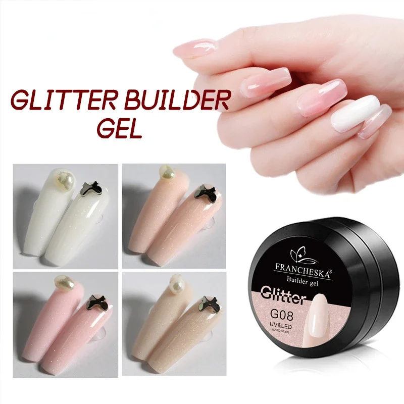 15ml Glitter Extension Nail Gel Polish Nails Finger Form Nude Pink Nail Art Camouflage Hard Gel Acrylic Nail Manicur