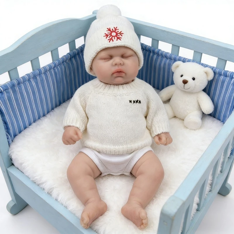 دمية فتاة نائمة من السيليكون بطول 30 سم مع رموش مزروعة