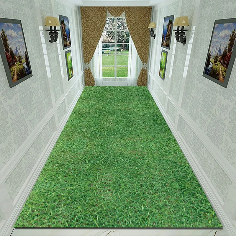 

Reese Lobby Lint-free 3d Visual Football Field Stadium Natural Wild Grass Pattern Carpet Living Room Rug Hallway Corridor Decor