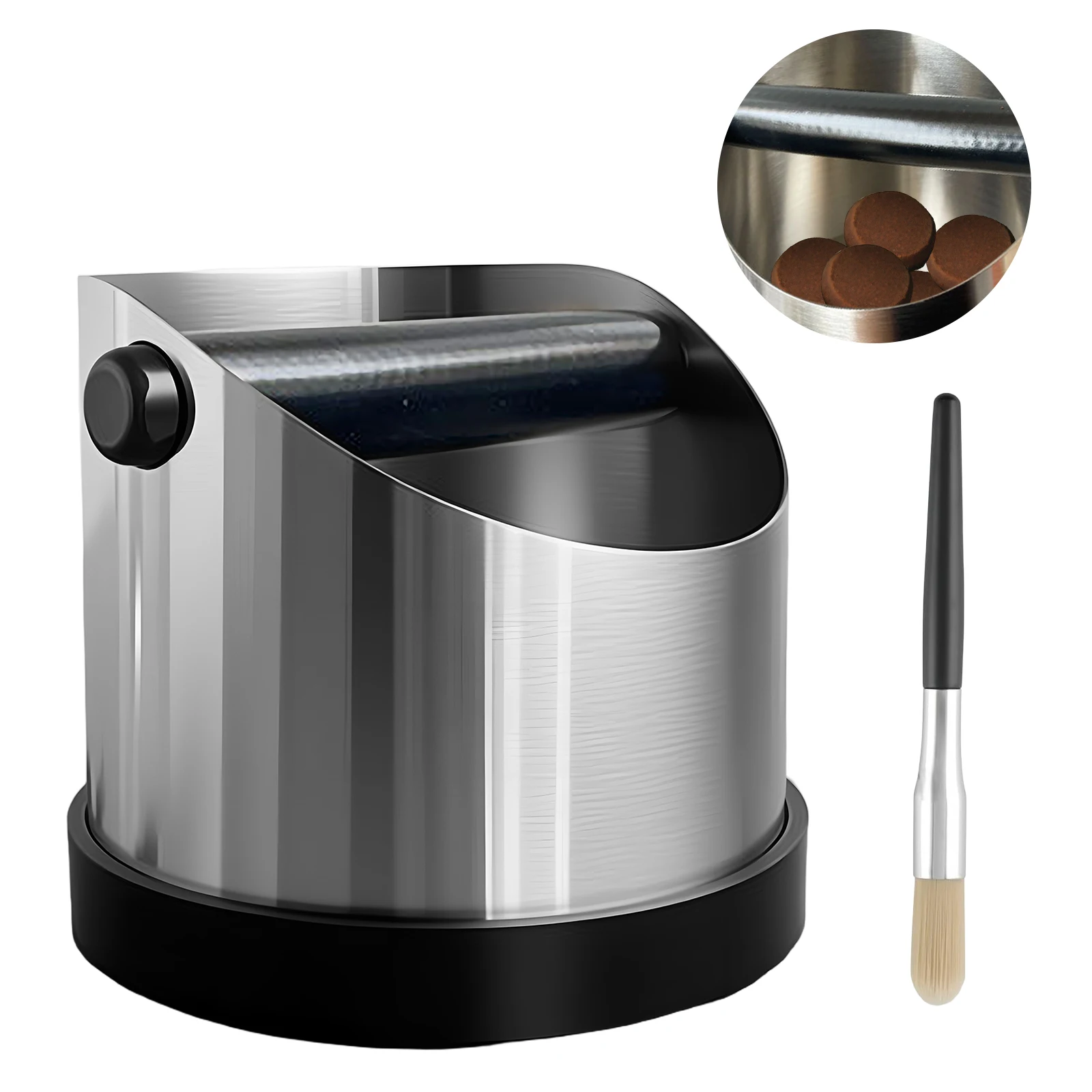 Professional Knock Box for Espresso, Stainless Steel with Detachable Bar & Brush, Easy-Clean Coffee Pucks Disposal Container