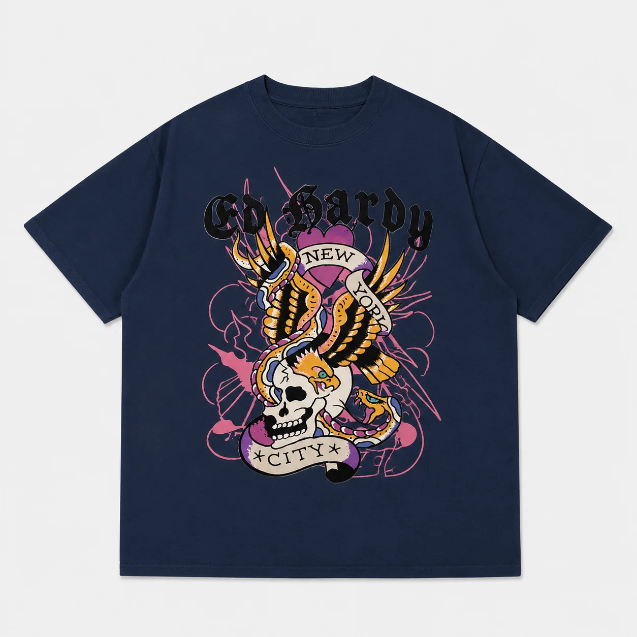 Ed Hardy Skull Snake Eagle New York City Print T Shirt Unisex Loose Oversized Harajuku Streetwear Cotton Summer Graphic Tee view 4