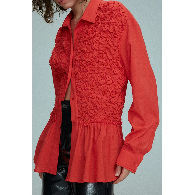 

Retro Sle Long Sve irt Women's Pure Color Commute Faion RUIEE irt with Elastic Blo Cotton 00% Button Detail