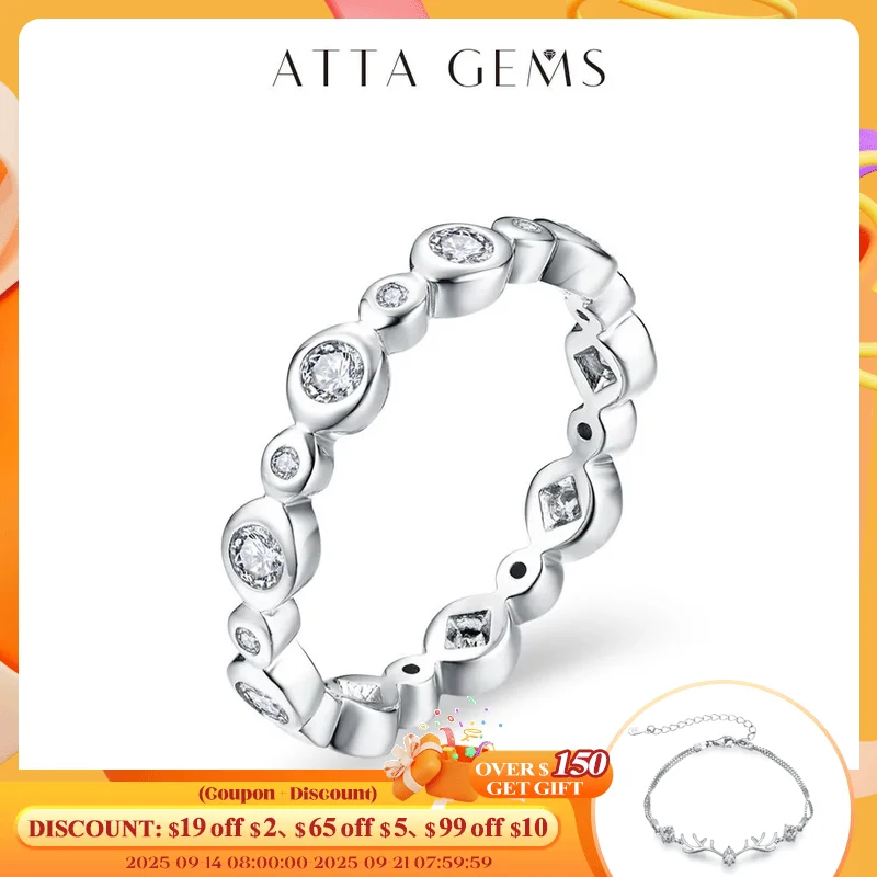 

ATTAGEMS Solid S925 Sliver Eternity Moissanite Rings for Women D VVS1 Diamond Wedding Band Stackble Ring Luxury Fine Jewelry