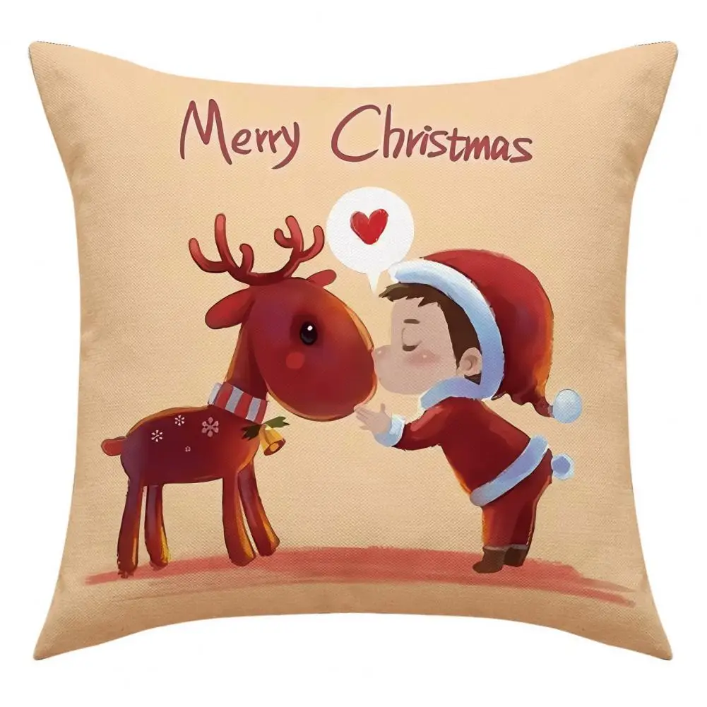 Christmas Pillowcase Festival Pillow Cover Christmas Square Pillow Case with Cartoon Santa Reindeer Gnome Print for Bedroom