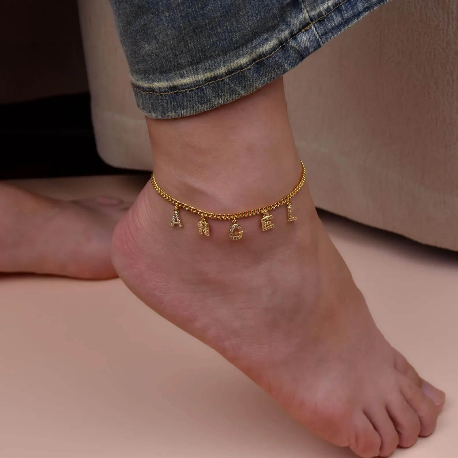 Custom Sparkle Initial Anklets For Women Personalized Letter Anklet Stainless Steel Ankle Chain Personalized Jewelry Gift