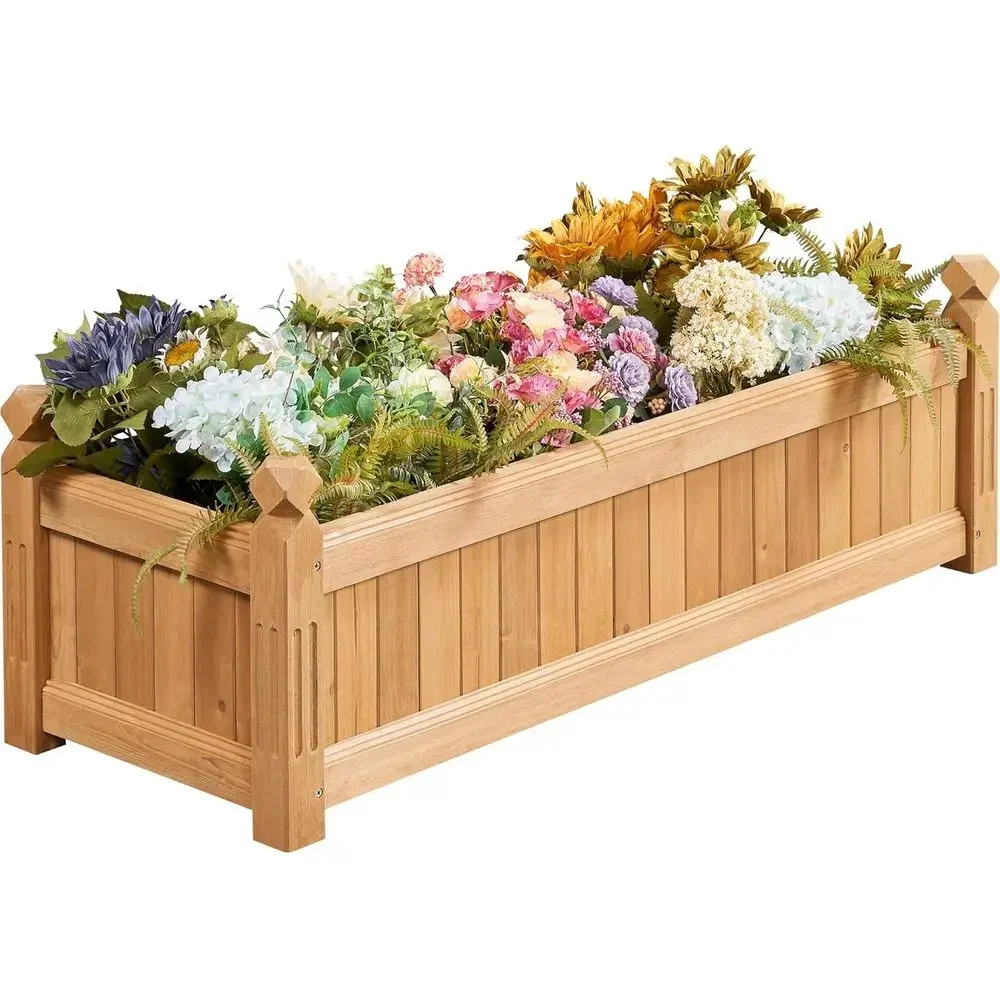 Light Brown Wooden Raised Garden Bed, 43.5L x 16W x 14H, Outdoor Planter for Yard, Greenhouse, Vegetables, Flowers, and Herbs