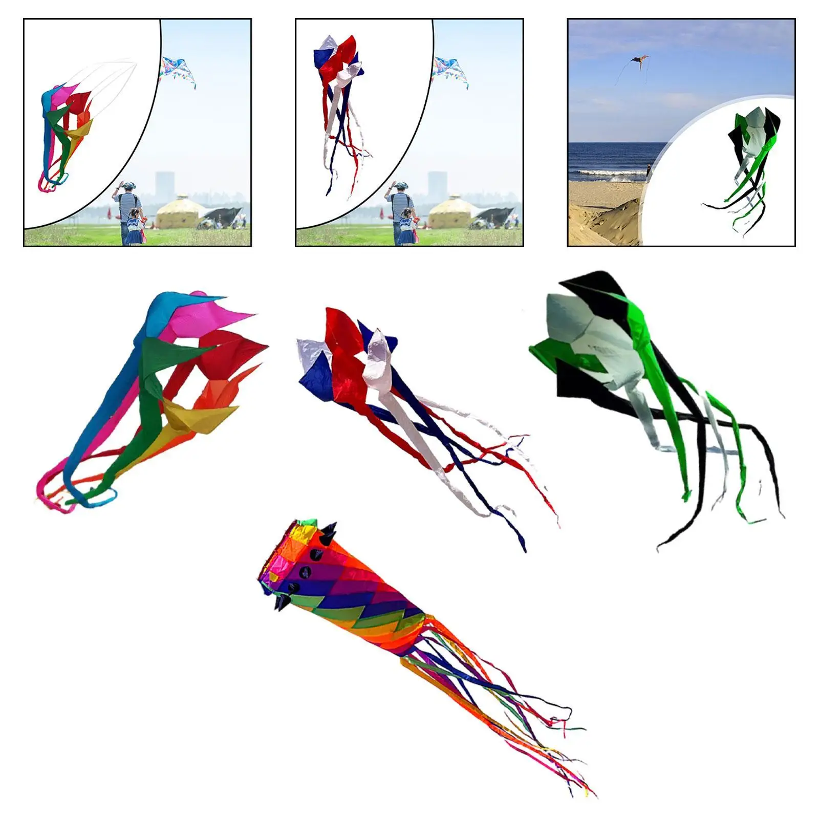 Soft Kite Popular Rotating Tube Kite Colorful Easy to Use Decorative Spinner Kite Flyer Kite for Park Sports Grasslands Sea