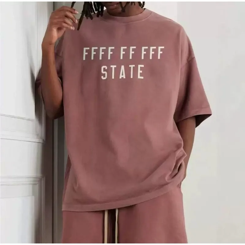 

FW25 Classic Brand Men's Round Neck Short Sleeve Fashion Design Double Row Printed Letter T-shirt High Street Cotton Shorts Set