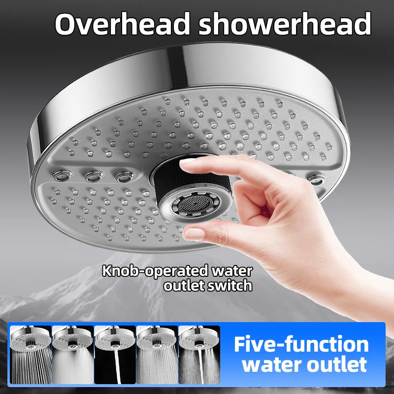 New 5 Functions Large Flow Ceiling Mounted Supercharge Shower Head 175MM Big Panel Round High Pressure Top Spray Rain Showerhead