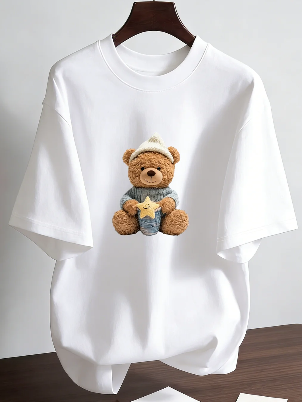 Women's 64% Cotton Cute Teddy Bear Print Short Sleeve T-shirt graphic t shirts women clothes