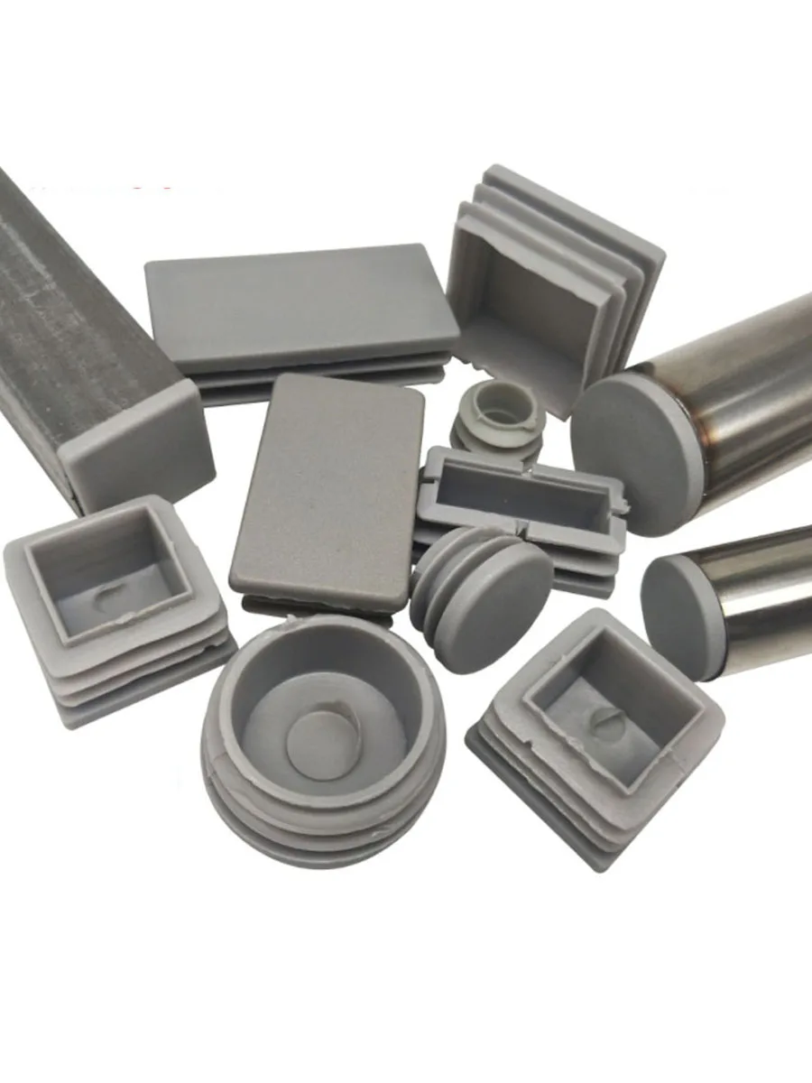 Bouchon de Tube rond/carré en plastique PP gris, embouts d'obturation, bouchon intérieur, coussinet de pied de Table et de chaise antidérapant